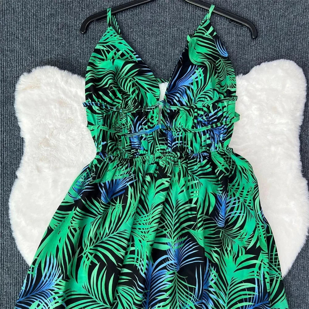 J&H 2024 Sleeveless Backless Long Dress Summer Vacation Style Women'S Deep V-Neck Dress