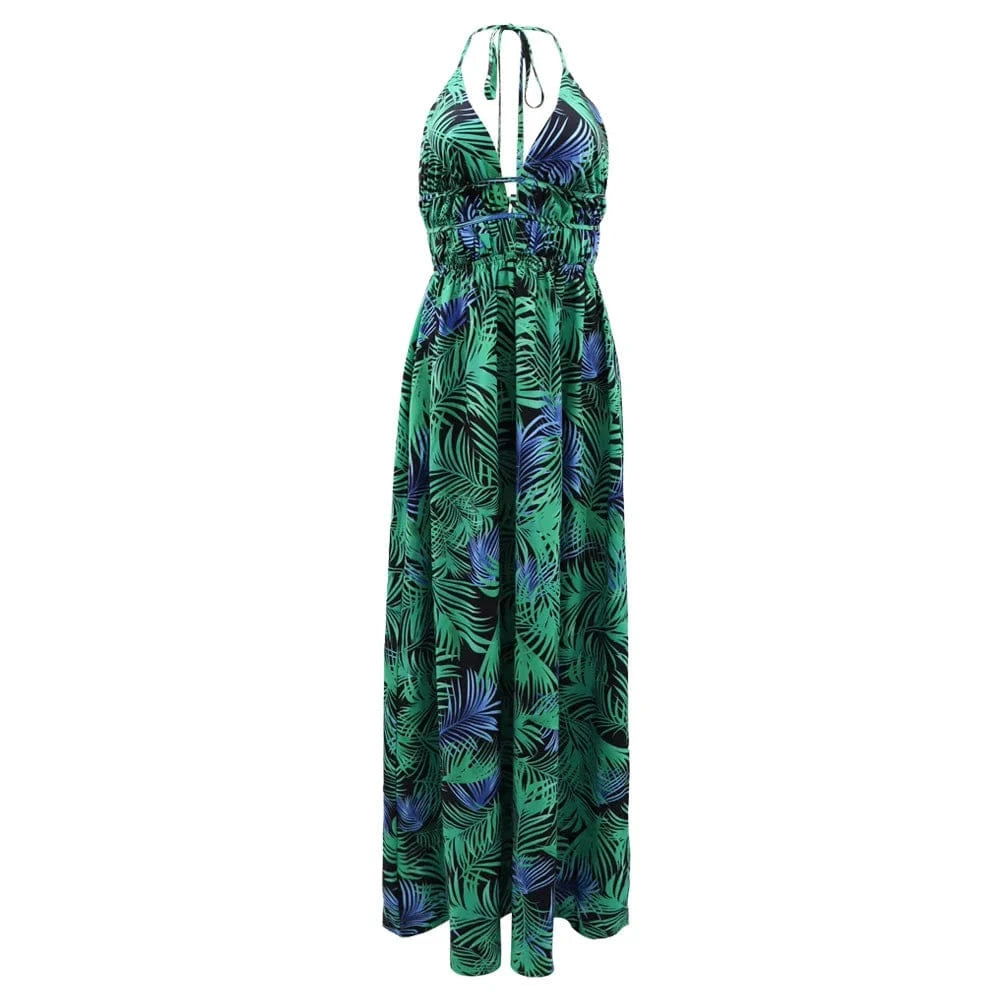 J&H 2024 Sleeveless Backless Long Dress Summer Vacation Style Women'S Deep V-Neck Dress