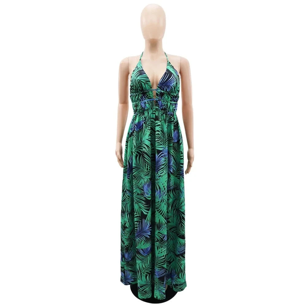 J&H 2024 Sleeveless Backless Long Dress Summer Vacation Style Women'S Deep V-Neck Dress