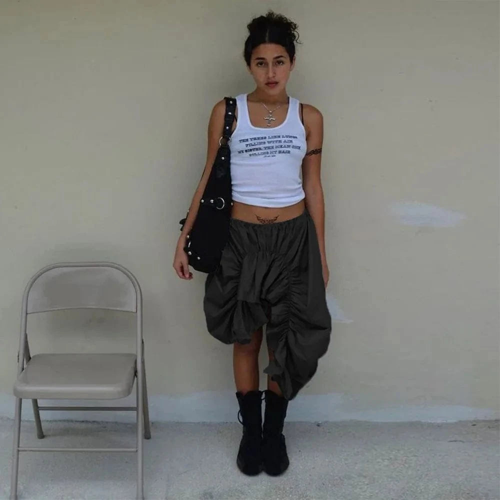 J&H Foreign trade street personality trend wrinkled elastic waist irregular loose half skirt