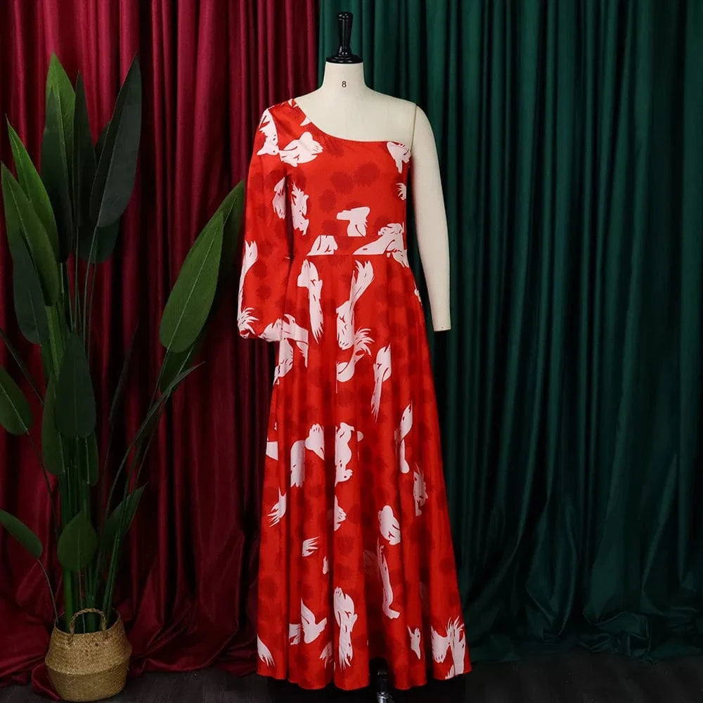J&H Latest Trend Autumn Elegant Split Gown Single Sleeve Long Sleeve Printed Party Dress Fall Dresses For Women Casual Dresses