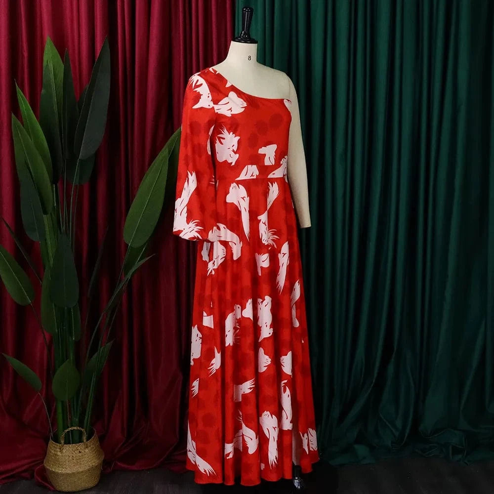 J&H Latest Trend Autumn Elegant Split Gown Single Sleeve Long Sleeve Printed Party Dress Fall Dresses For Women Casual Dresses