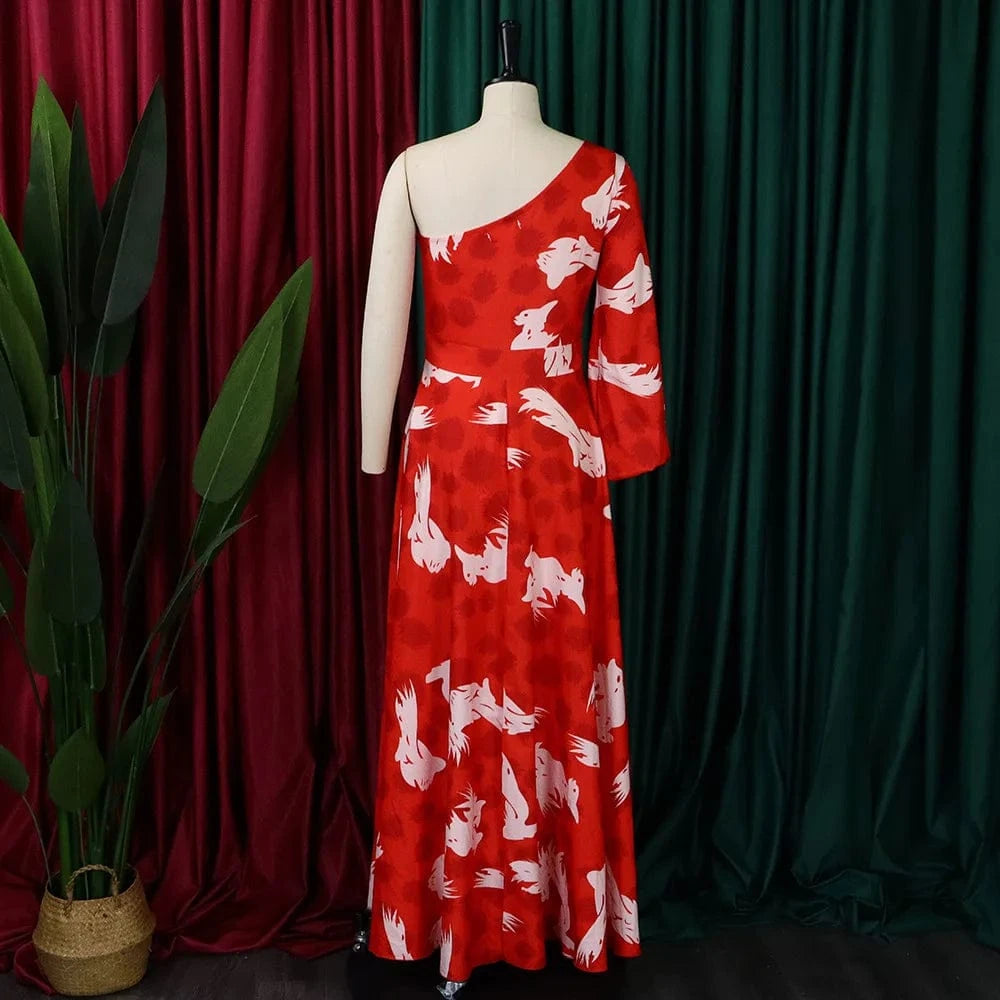 J&H Latest Trend Autumn Elegant Split Gown Single Sleeve Long Sleeve Printed Party Dress Fall Dresses For Women Casual Dresses