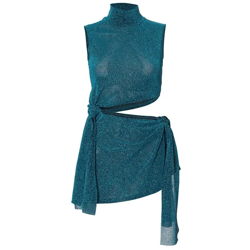 J&H New 2024 Summer Hollow Out Sleeveless Sexy Mini Dress Solid Bodycon Casual Bandage Elegant Dress For Women Lady