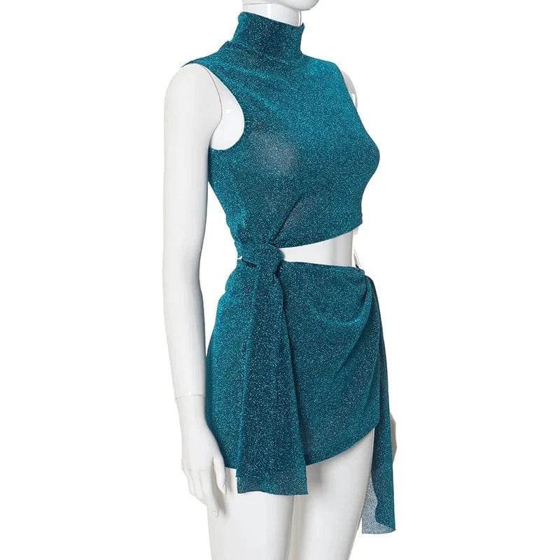 J&H New 2024 Summer Hollow Out Sleeveless Sexy Mini Dress Solid Bodycon Casual Bandage Elegant Dress For Women Lady