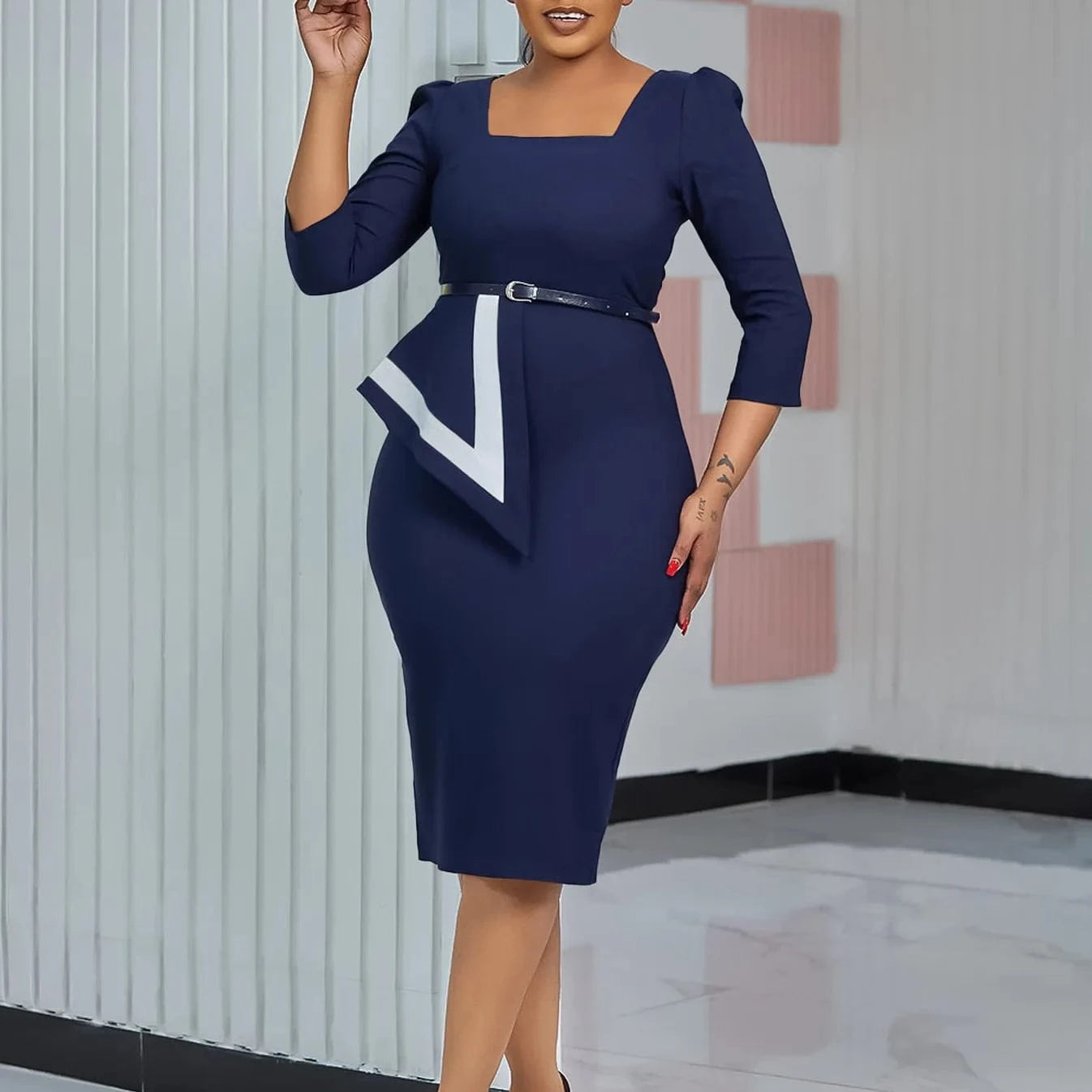 J&H New Fashionable And Elegant Hip Wrapping Ol Professional Tongle African Dress