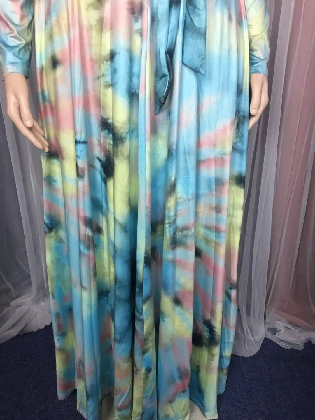 J&H Plus Size Xl-5Xl Tie Dyed Printing Long Sleeve Loose Casual Dress Lounge Wear Long Maxi Dress For Women