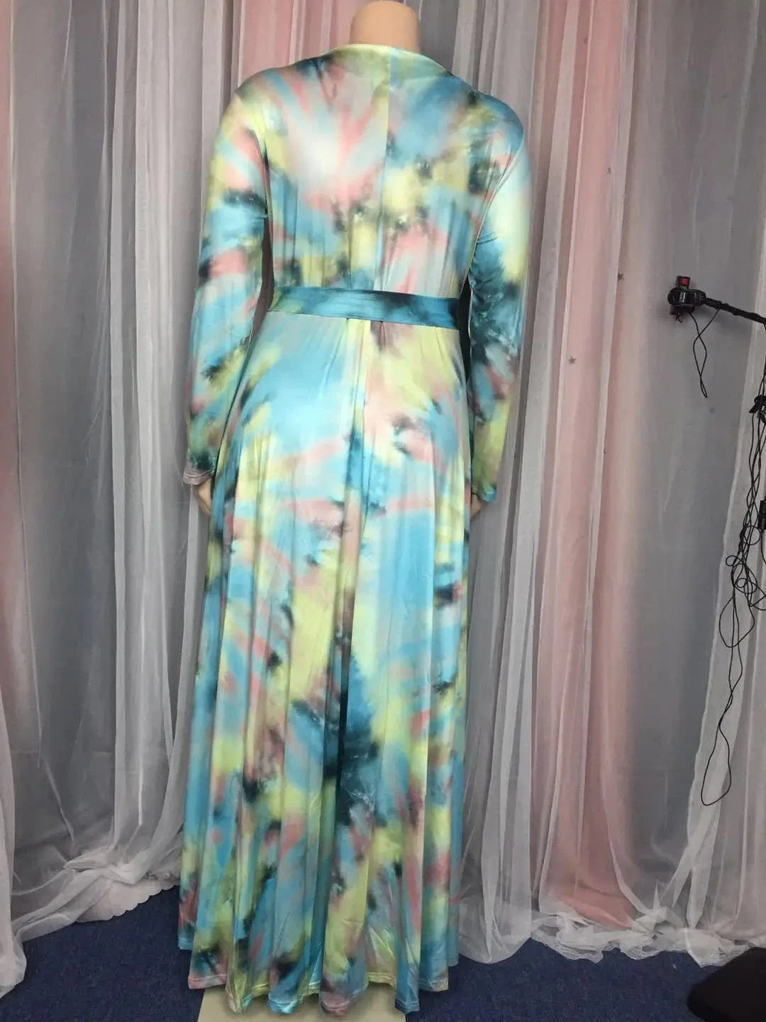 J&H Plus Size Xl-5Xl Tie Dyed Printing Long Sleeve Loose Casual Dress Lounge Wear Long Maxi Dress For Women