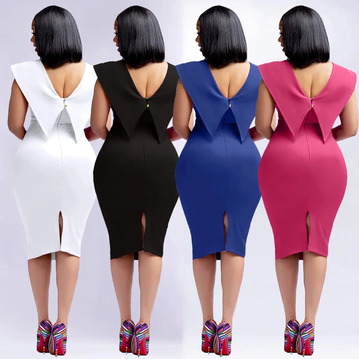 J&HNew Arrivals Spring Summer Ladies Office Dress Sleeveless Square Neck Split Pencil Dresses For Ladies Career Dresses