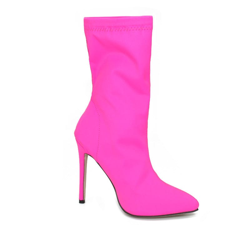 JANHE botas de mujer Sexy Ladies Pointed Thigh stiletto High Heel Black Elastic ankle boots ladies shoes women's boot