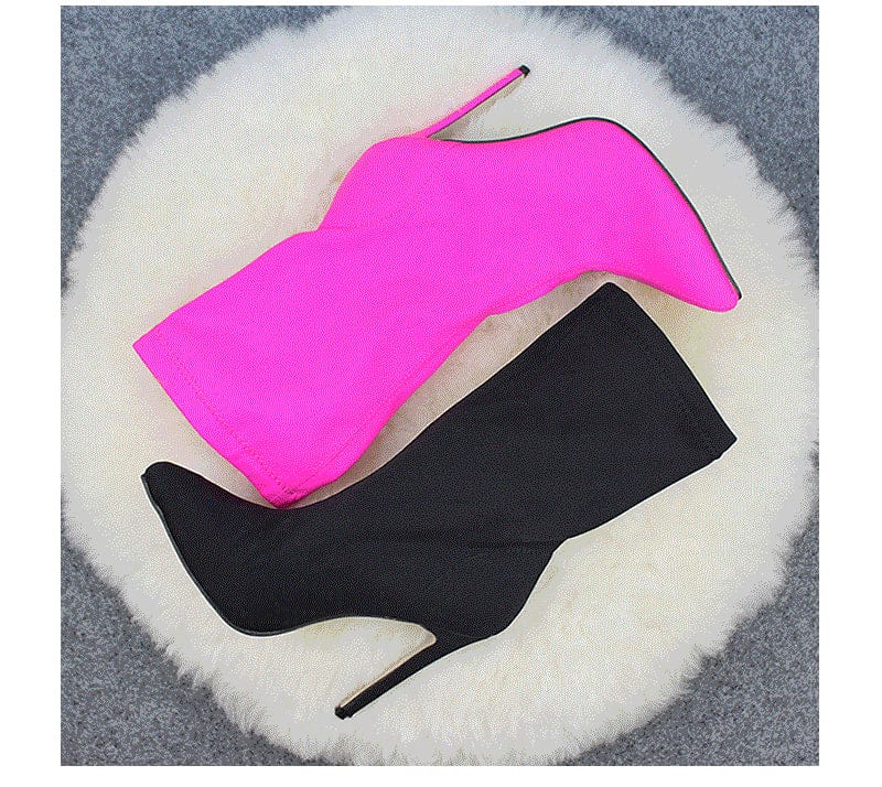 JANHE botas de mujer Sexy Ladies Pointed Thigh stiletto High Heel Black Elastic ankle boots ladies shoes women's boot