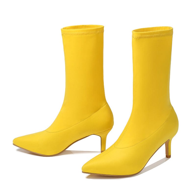 JANHE bottes femme botas de mujer Candy Color Pointed stiletto High Heel ankle boots ladies shoes suede women's boot