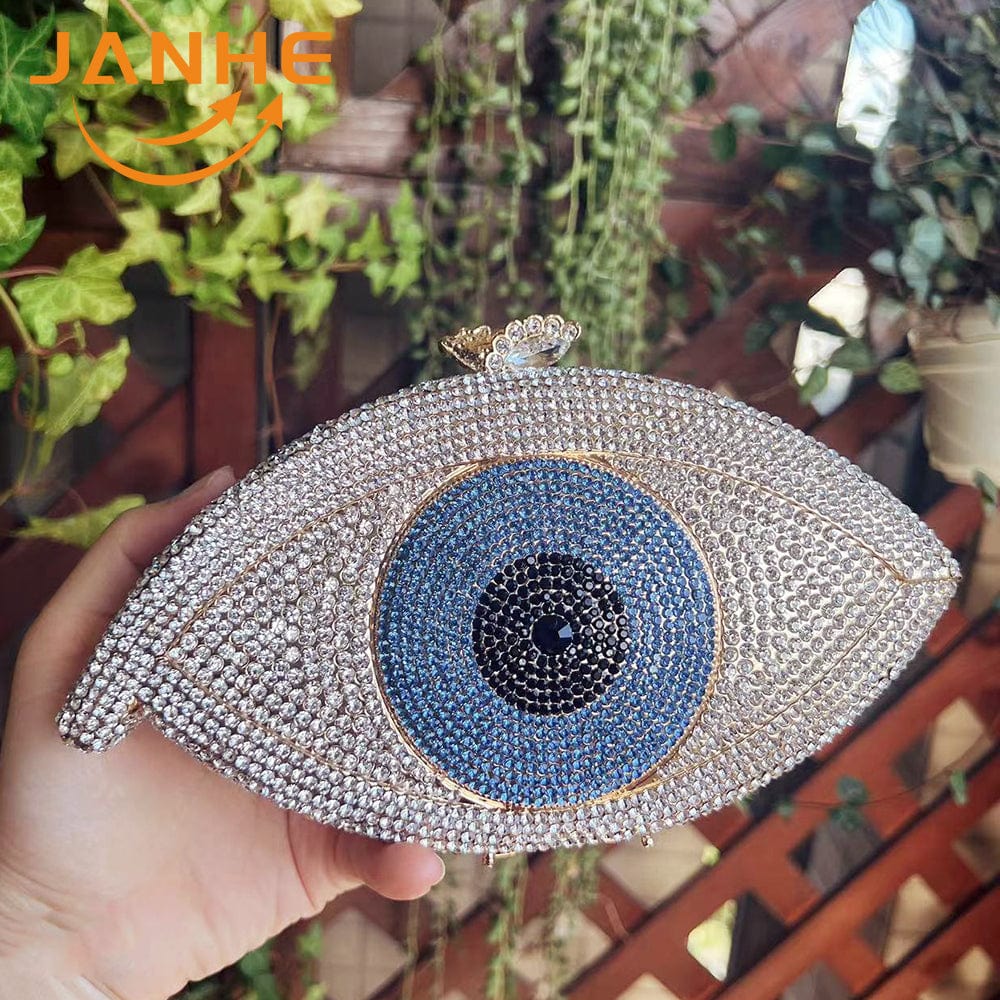 JANHE carteras Bolsas Female Lady Crystal Hand Bags Bling Eye Rhinestone Diamond women's clutches Evening Bags
