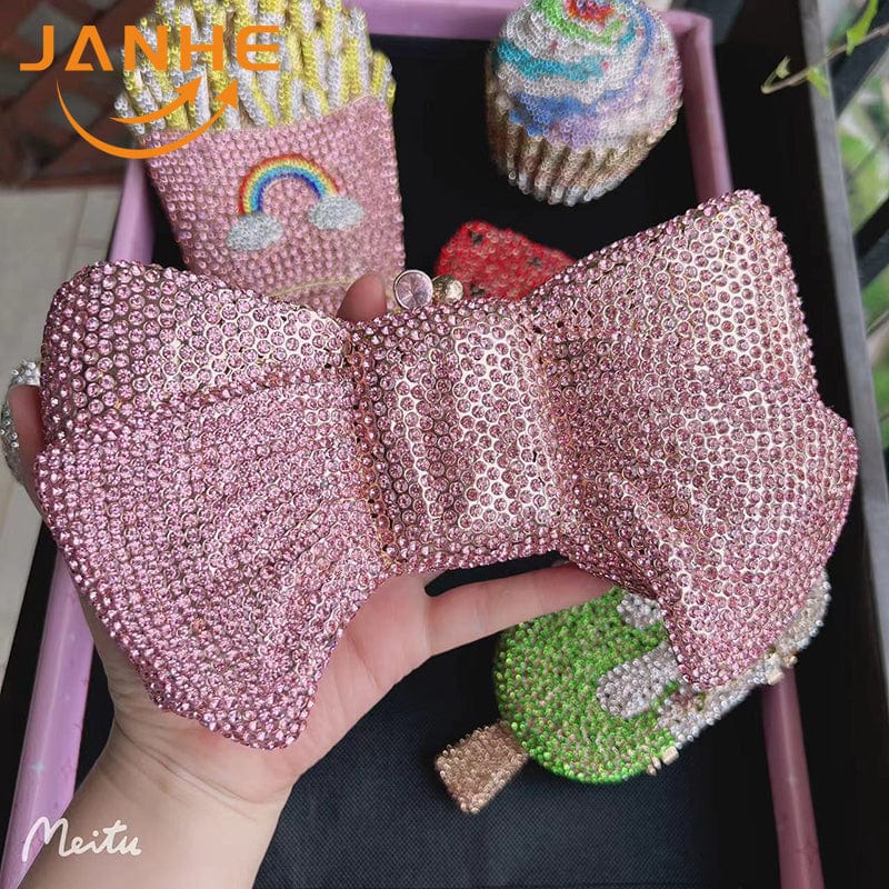 JANHE Sac a main femme Luxury Diamond Wedding Box Purses Bridal Handbags Crystal Cupcake Women Evening Bags Clutches