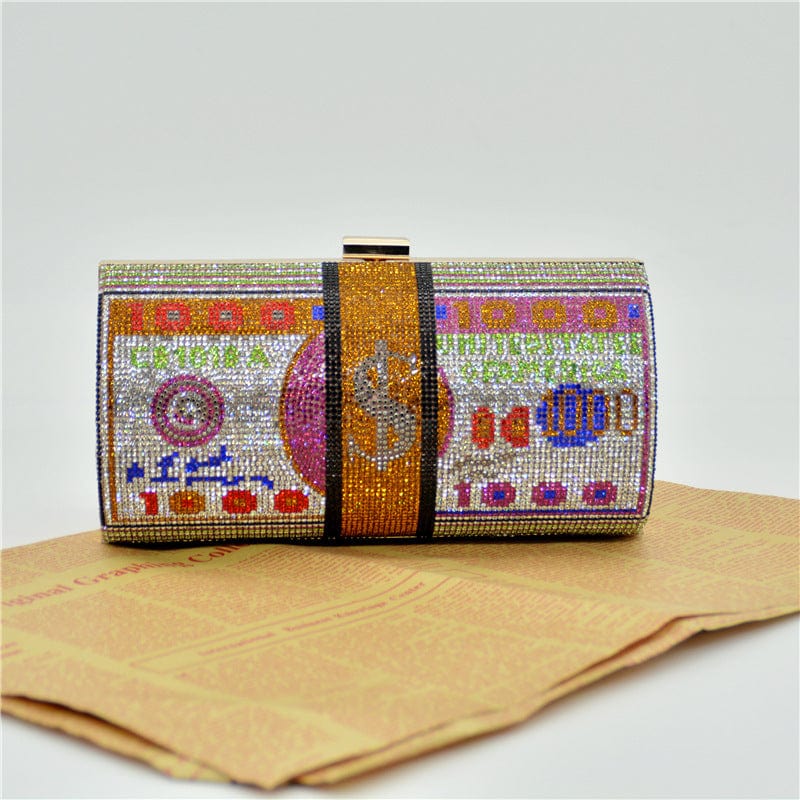 JANHE sac de soiree Ladies Luxury Bling Money Crystal Rhinestone Dollar Handbag Clutch Purse Cash Evening Bag For Women