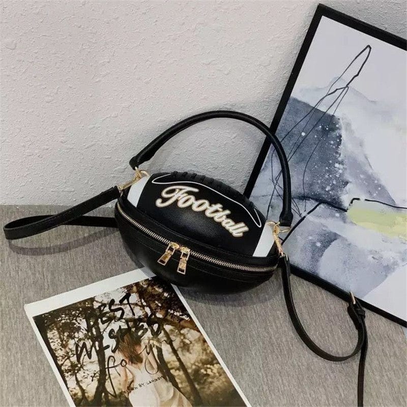 JANHE Unique Oval Shape bolso de hombros Women Pu Leather Top Handle Soccer Bags Football Handbag Rugby Ball Purse With Chain
