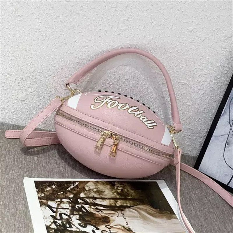 JANHE Unique Oval Shape bolso de hombros Women Pu Leather Top Handle Soccer Bags Football Handbag Rugby Ball Purse With Chain