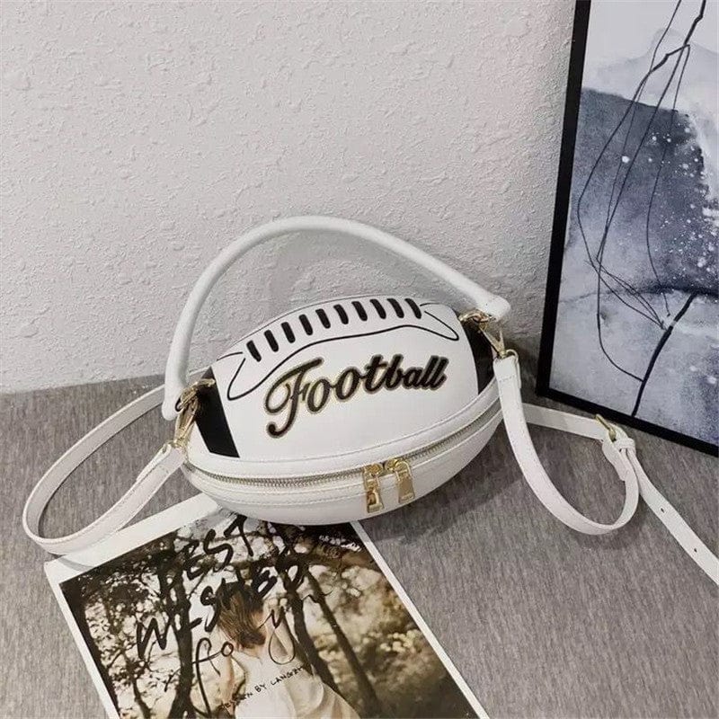 JANHE Unique Oval Shape bolso de hombros Women Pu Leather Top Handle Soccer Bags Football Handbag Rugby Ball Purse With Chain