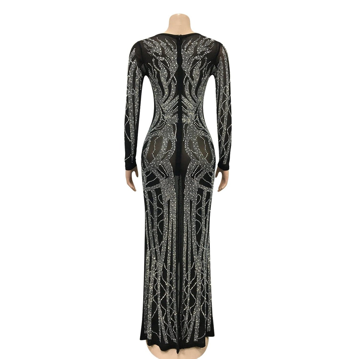 JANHE vestidos de fiesta robes femme shiny bling Maxi dresses Lady bodycon Sexy club deep V neck black dress party evening dress