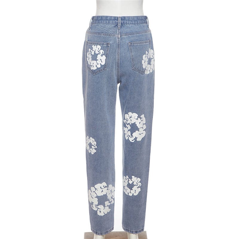 Jeans Manufacturer 2023 New Street Daisy Print High Waist Jeans Dropshipping Women's Skinny Jeans