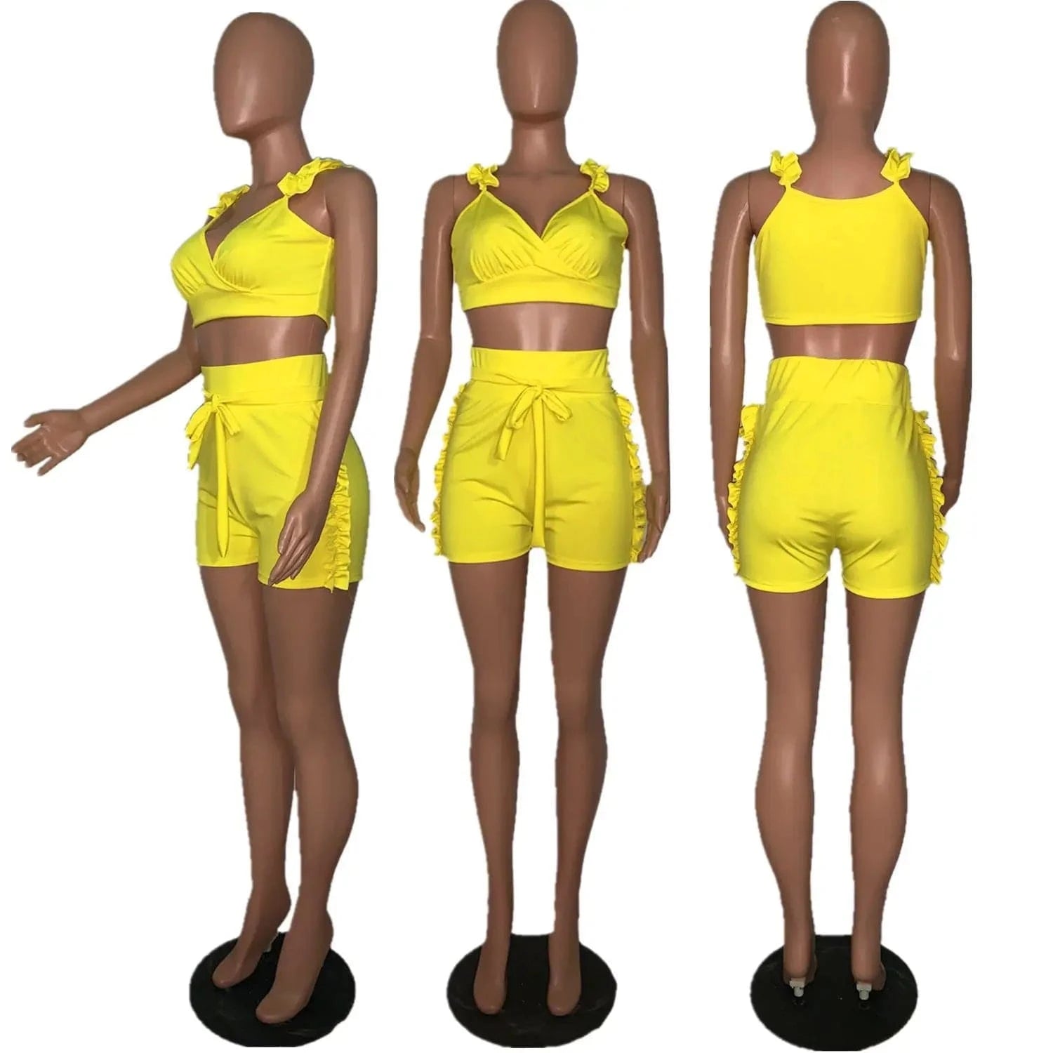 JL5232 HOT Sale Women Tank Tops and Ruffle Shorts set Women Lotus Two Piece Set Women Summer Outfit Clothing