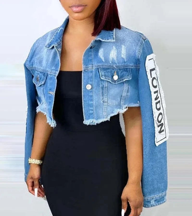 JL5233 Wholesale Women Clothing Jean Jackets Letter Patches Denim Jackets for Women Casual Clothing