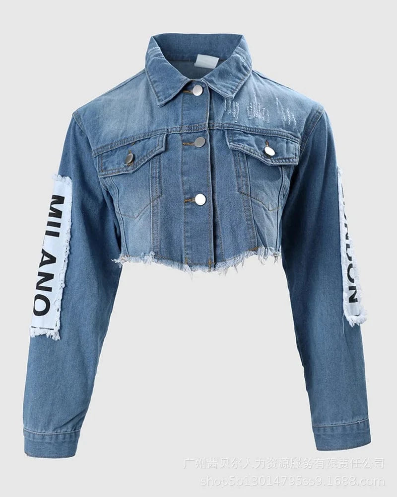 JL5233 Wholesale Women Clothing Jean Jackets Letter Patches Denim Jackets for Women Casual Clothing
