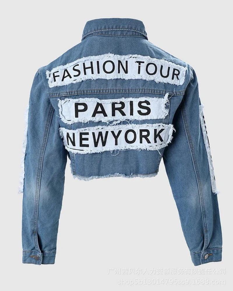 JL5233 Wholesale Women Clothing Jean Jackets Letter Patches Denim Jackets for Women Casual Clothing