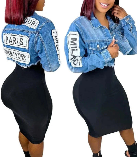 JL5233 Wholesale Women Clothing Jean Jackets Letter Patches Denim Jackets for Women Casual Clothing