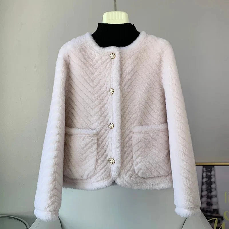 JT3281 Lady Girl Lamb Wool Fur Short Warm Coats Female Women Sheep Shearling Youth Overcoat Jacket