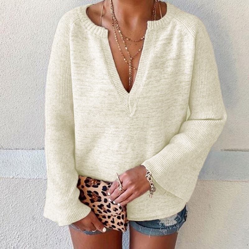 Jumper Sweaters Woman For Knitwear V Wholesale Plus Size Pullover Knit Sweater Female Deep V-Neck Trumpet Sleeve Sexy Top Wom