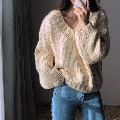 Jumper Sweaters Woman Knit De Factory Korean Fall Winter Fashion Thick Stitch V Neck Chunky Plus Size Sweater Pullover Women