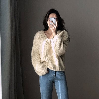 Jumper Sweaters Woman Knit De Factory Korean Fall Winter Fashion Thick Stitch V Neck Chunky Plus Size Sweater Pullover Women