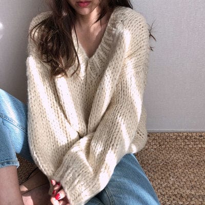 Jumper Sweaters Woman Knit De Factory Korean Fall Winter Fashion Thick Stitch V Neck Chunky Plus Size Sweater Pullover Women
