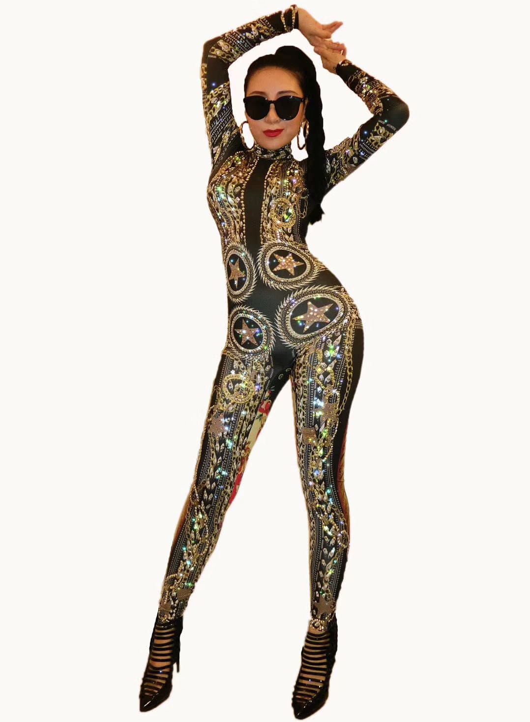 Jumpsuits For Women 2022 Dress Luxury Rhinestone Bodysuit Fringe Dress Elegant One Piece Sheer Jumpsuit Stage Show Clubwear