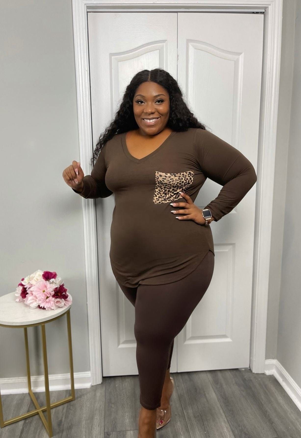 KC 2022 fall and winter women plus size Leopard pocket 2 piece jogging set clothing