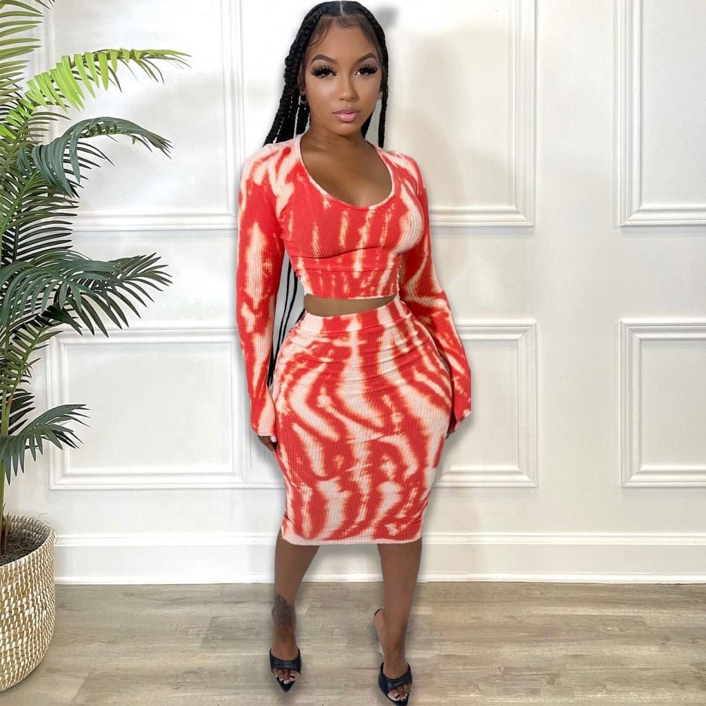 KC Fall Modest Casual Dress Women Apparel Sexy Two Piece Streetwear Clothing Crop Top Blouses Midi Dress Wrap Skirts Sets