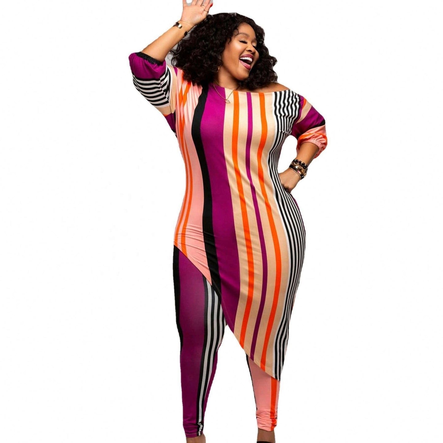 kc Hot plus size casual fashion printed striped suit women
