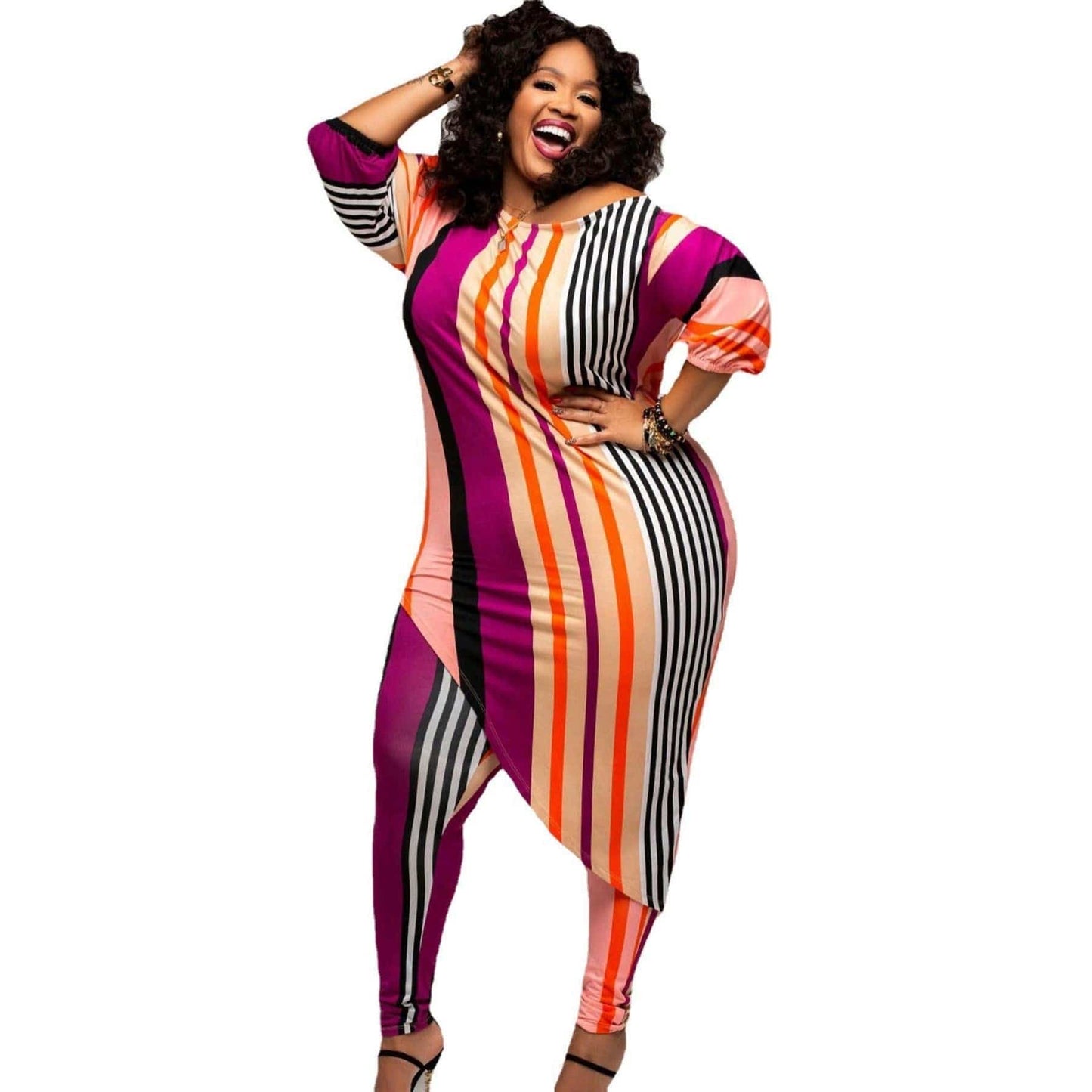 kc Hot plus size casual fashion printed striped suit women