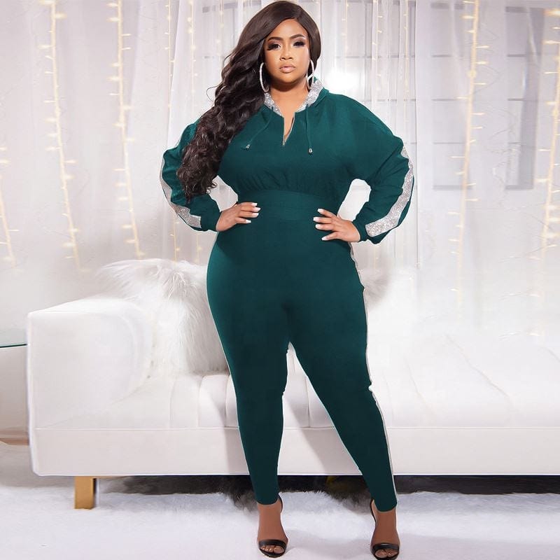 KC women's fashion plus size two piece sweatpants hoodie and pants set