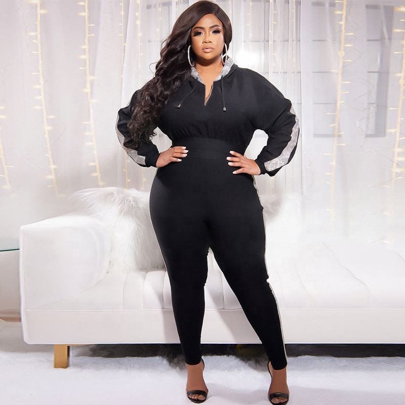 KC women's fashion plus size two piece sweatpants hoodie and pants set