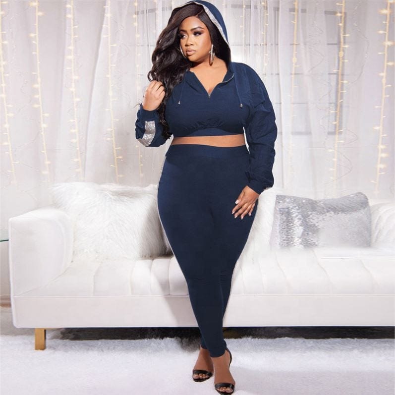 KC women's fashion plus size two piece sweatpants hoodie and pants set