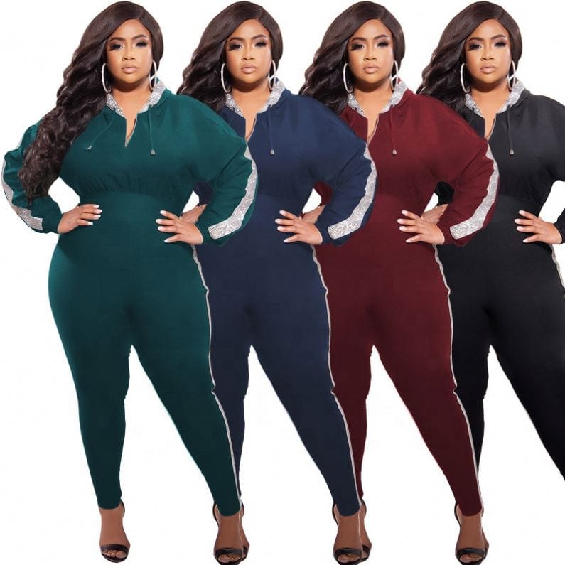 KC women's fashion plus size two piece sweatpants hoodie and pants set