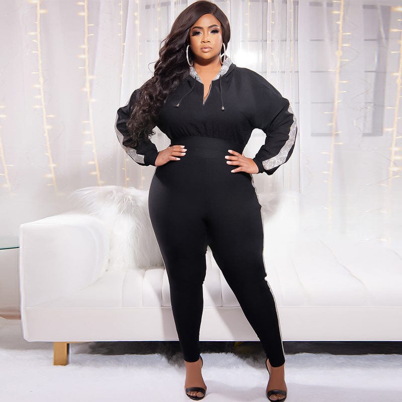 KC women's fashion plus size two piece sweatpants hoodie and pants set