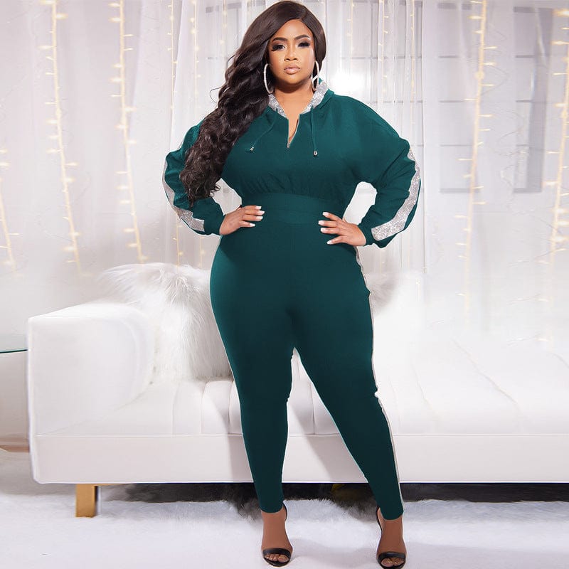 KC women's fashion plus size two piece sweatpants hoodie and pants set