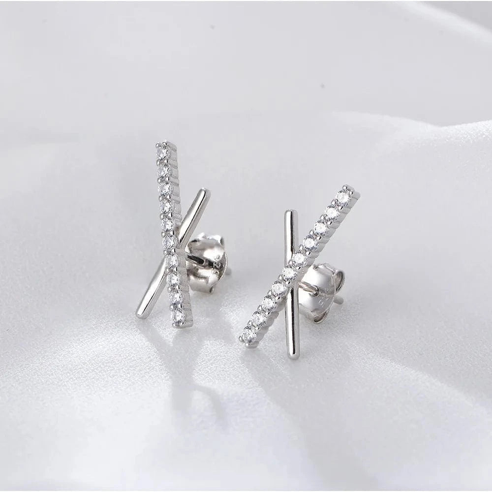 KE3450 silver INS fine jewelry earrings 925 sterling silver earrings cross X shaped zircon gold plated stud earrings for women
