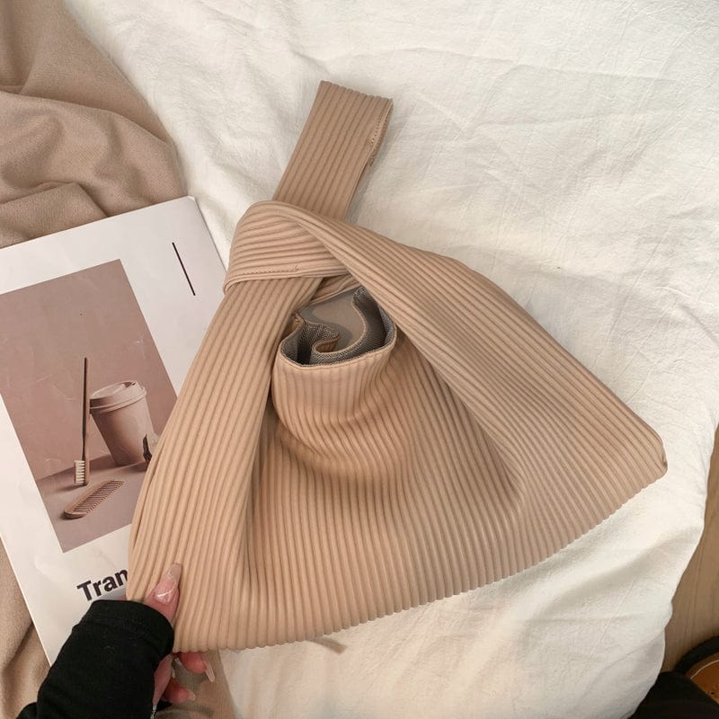 Khaki 2022 Pleated Tote Bag Handbag Large Capacity PU Leather Women Hand Bag Luxury Brand Big Bucket Shoulder Bags