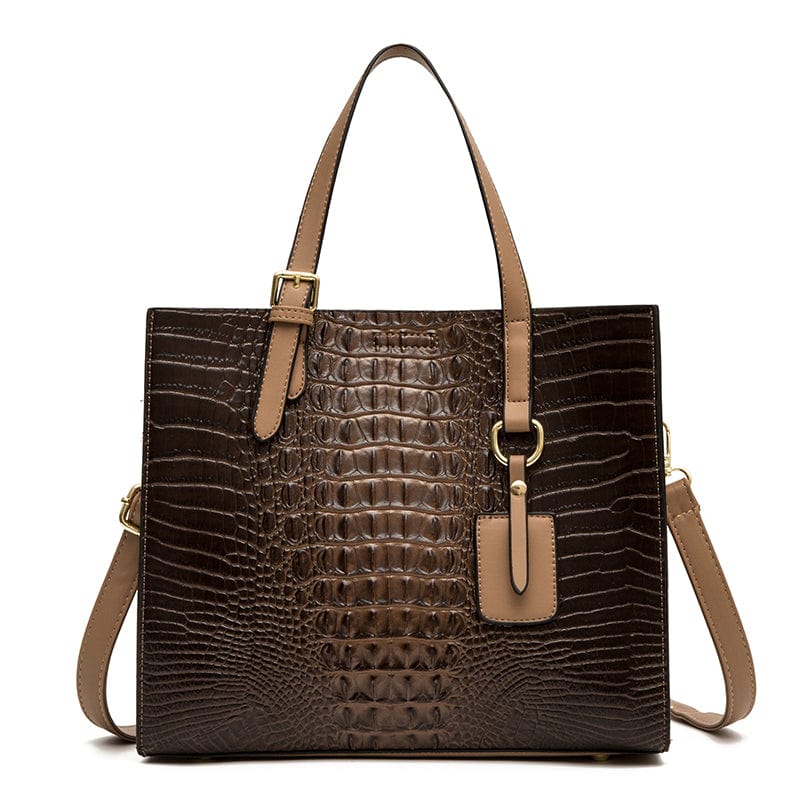 Khaki Crocodile Leather Purses for Women Large Capacity Alligator Pattern Shoulder Handbag Soft Leather Tote Bag