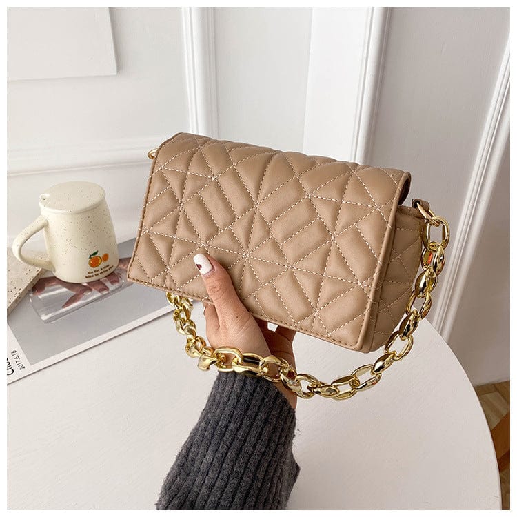 khaki New Korean version 2022 fashion quilted designer leather purse simple girl chain shoulder armpit bag