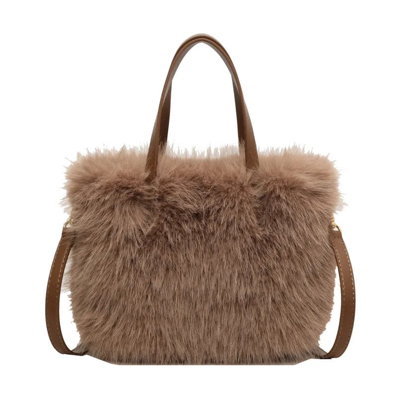 khaki New luxury Winter Warm Cute Plush Fur Shoulder High Quality Ladies Fashion Small Square tote bags for women women's handbag bag